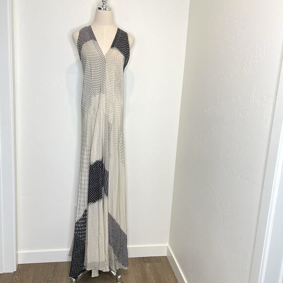 Biya Silk Maxi Dress Womens Small Ivory Black Sleeveless Print - Picture 1 of 11